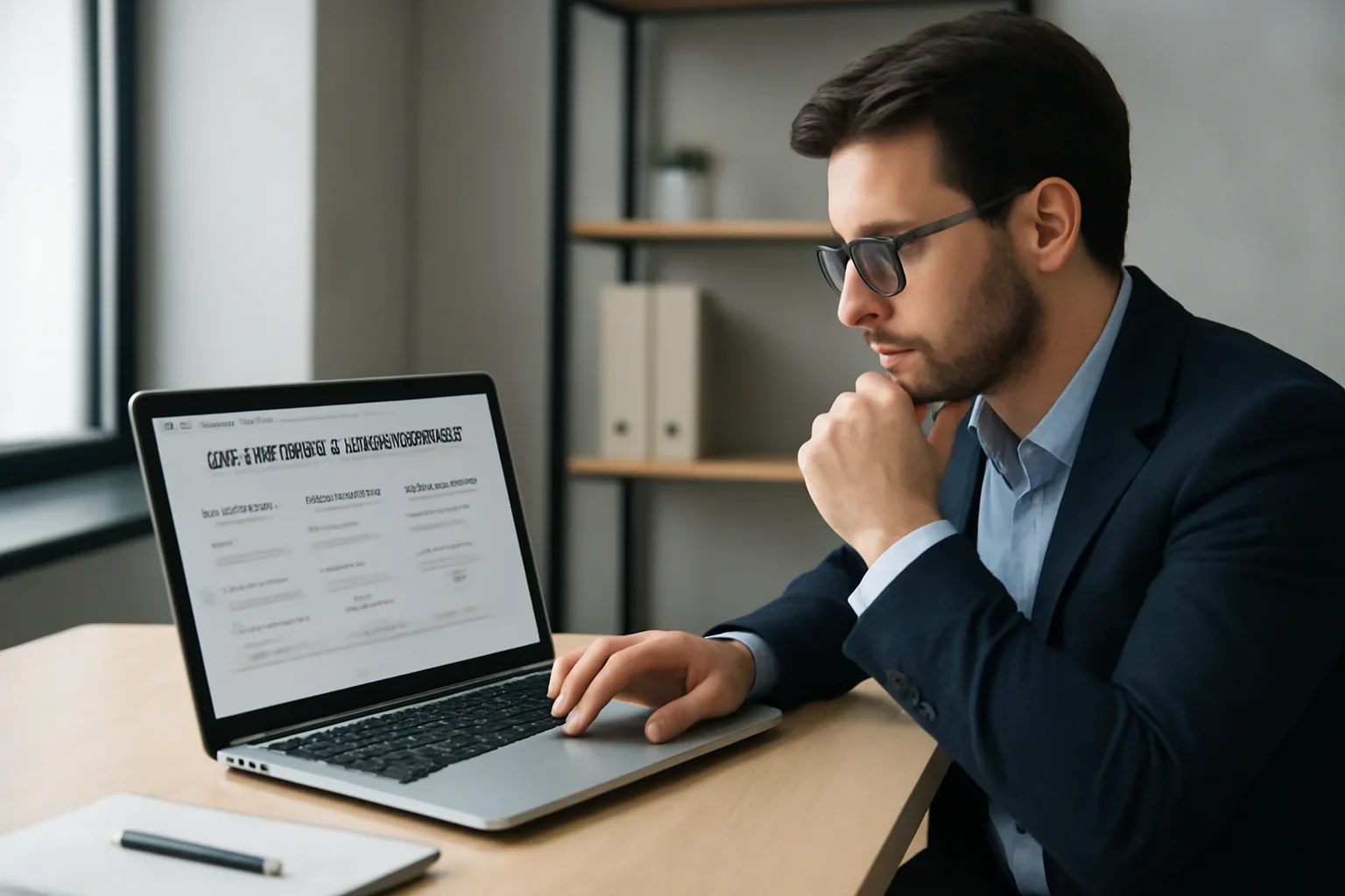 Business owner comparing commercial insurance options on a laptop