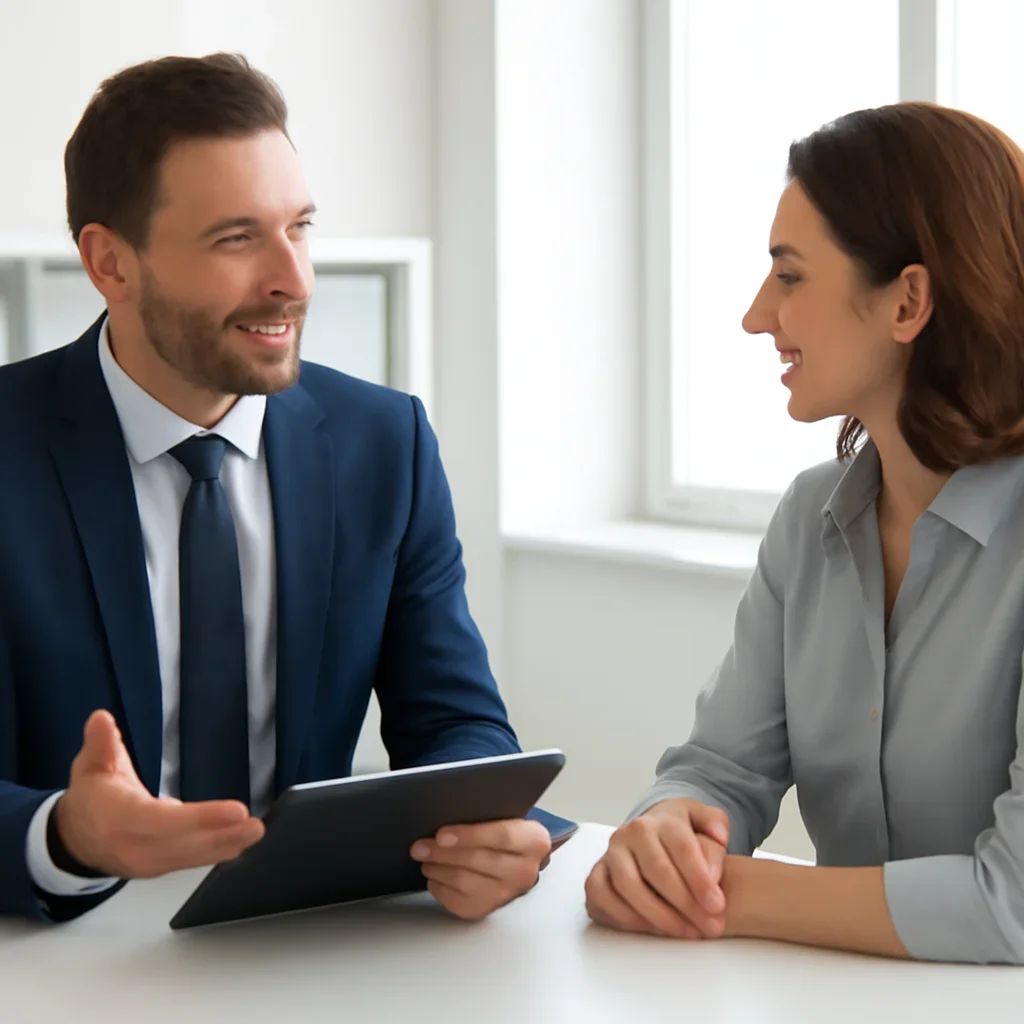 Broker discussing next steps after reading about commercial comparison support for best/buyer intent