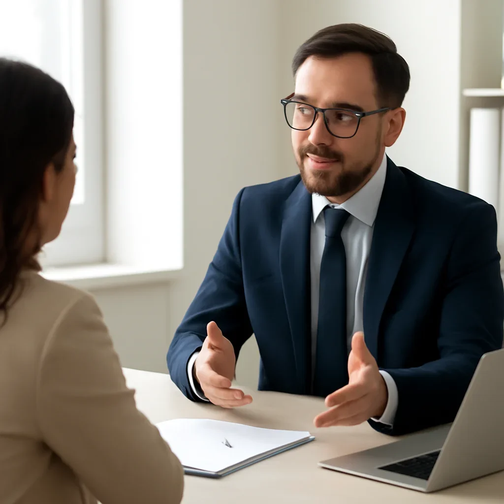 Broker answering questions about how much does business insurance cost? for a client