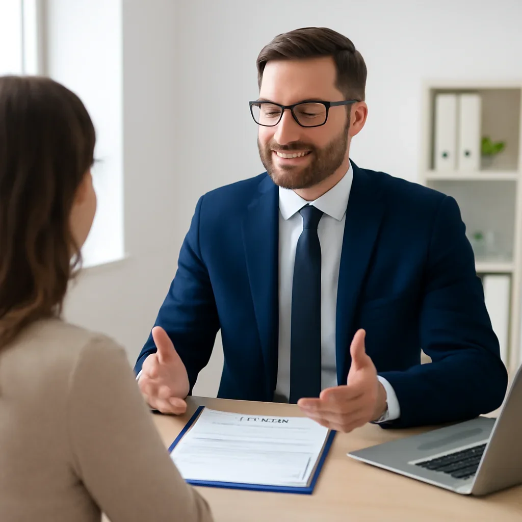 Broker answering questions about certificate of insurance for a client