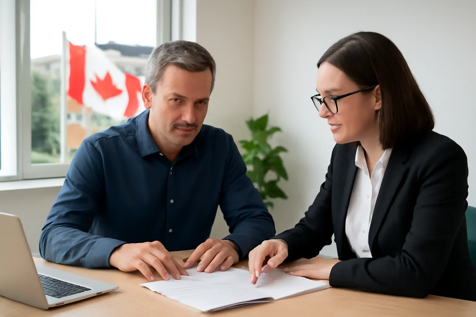 Business owner in New Brunswick reviewing commercial insurance options with a broker