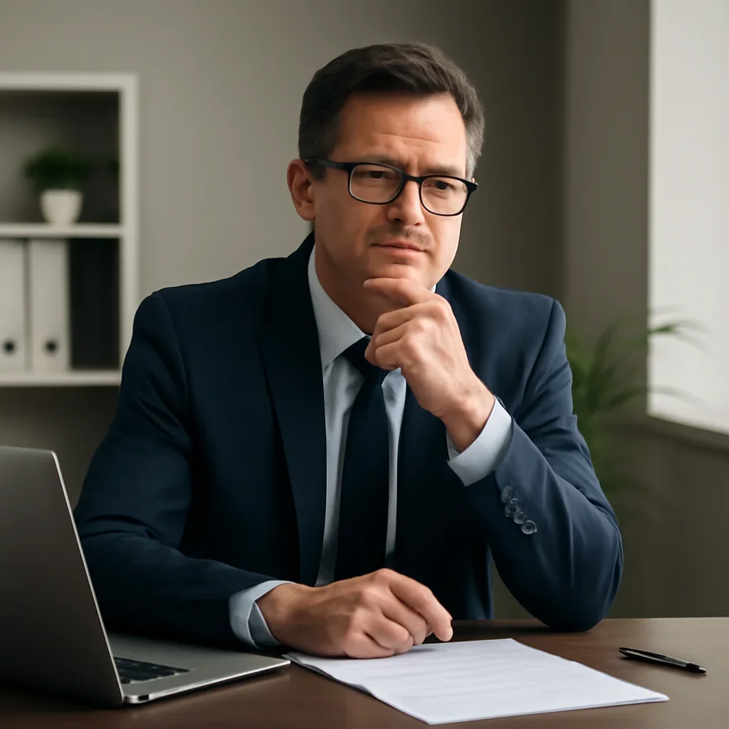 Business owner deciding on the next step for commercial insurance