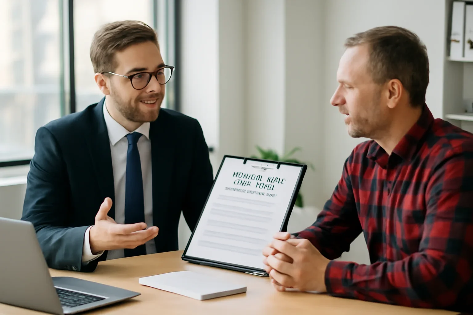 Broker discussing small business insurance in canada with a Canadian business owner