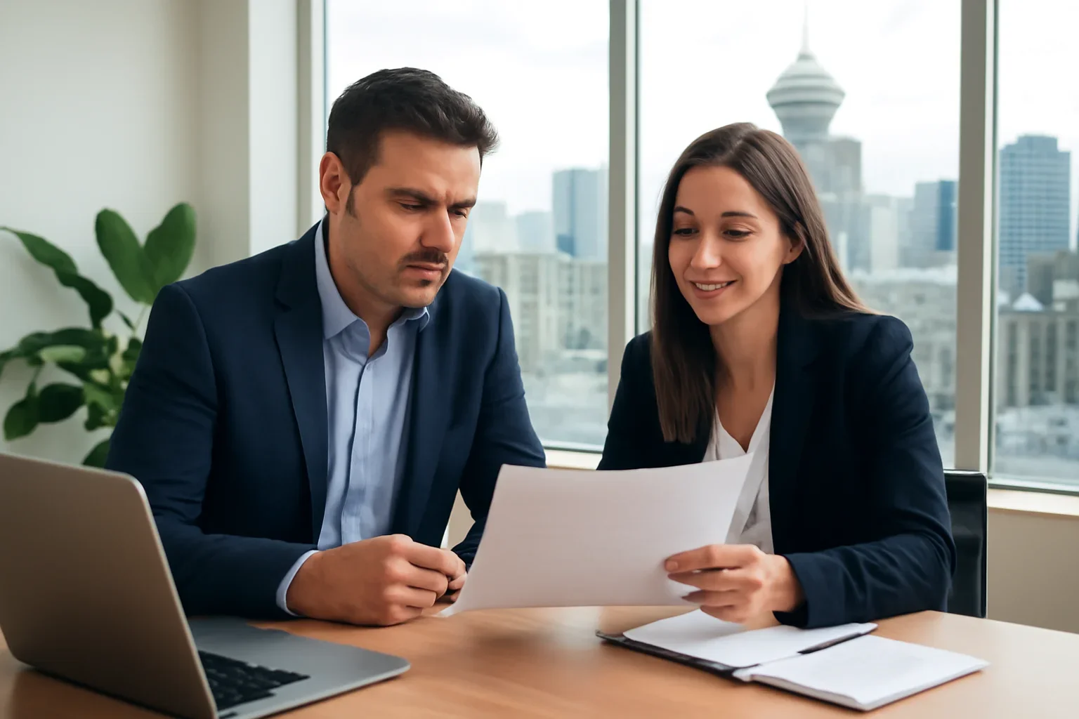 Business owner in Vancouver reviewing commercial insurance options with a broker