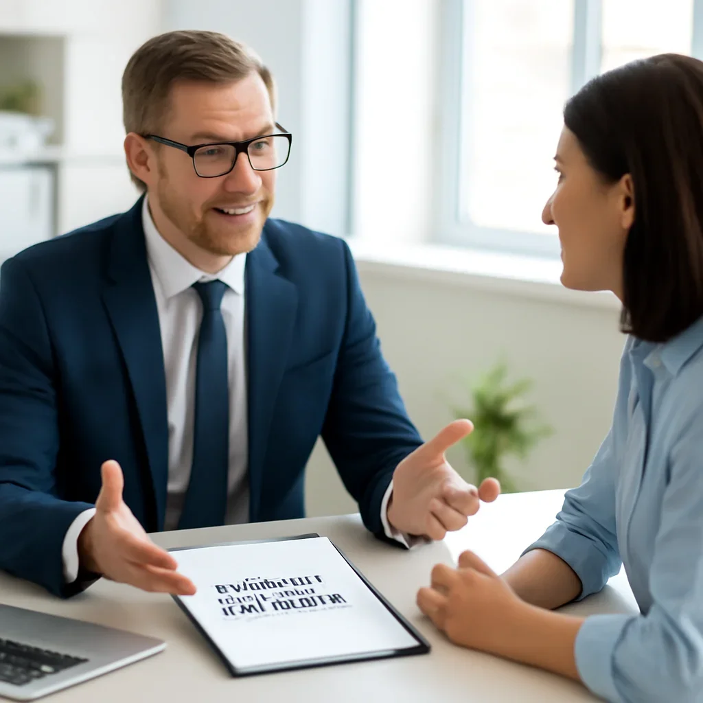 Broker discussing next steps after reading about business interruption explainer